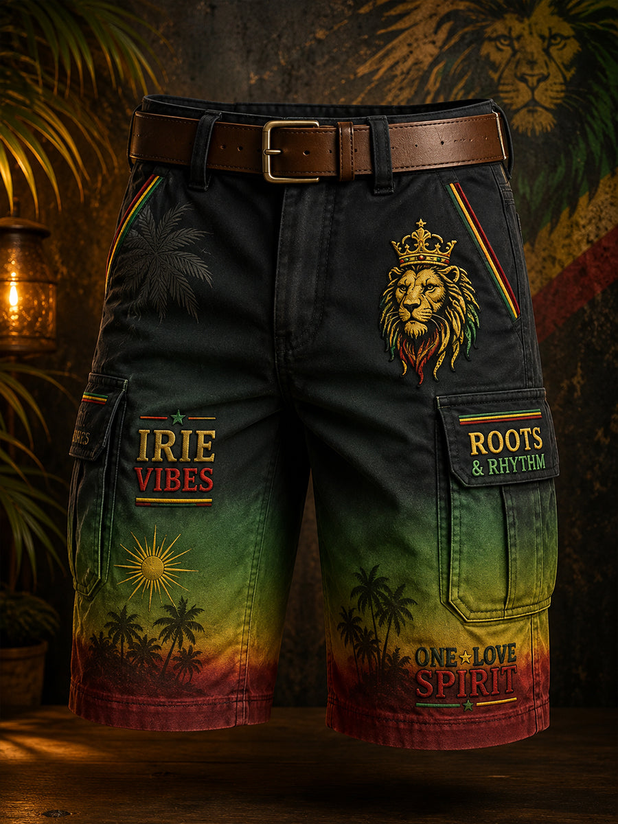 Short cargo court à imprimé graphique sur le thème du reggae pour homme