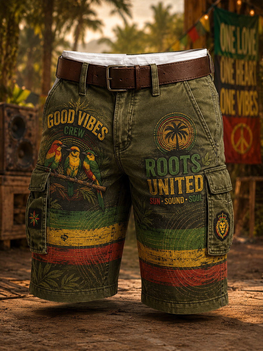 Short Cargo à Imprimé Graphique Reggae Homme