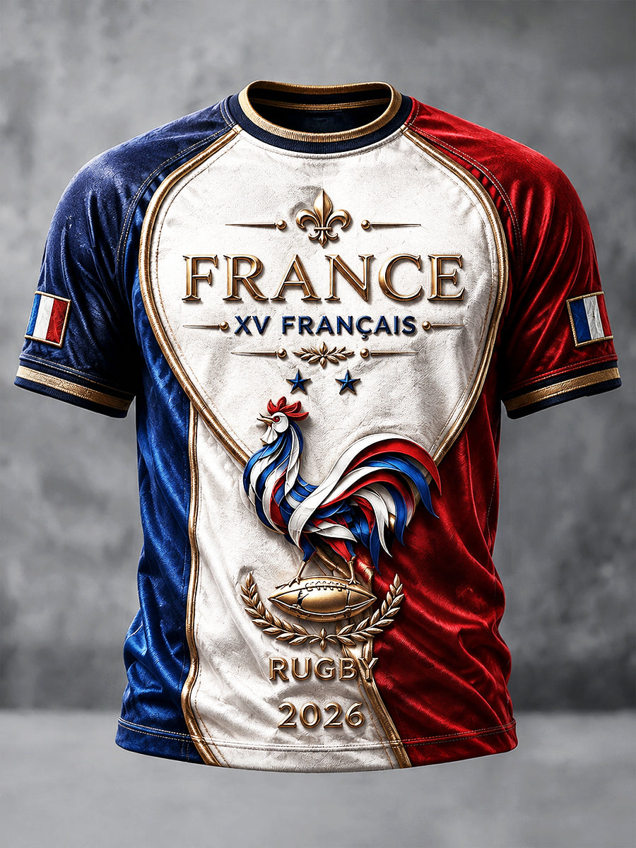 T-shirt décontracté à imprimé patchwork automne français pour hommes