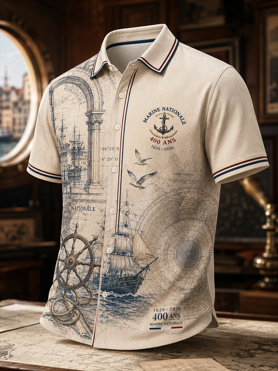 Chemise Homme À Manches Courtes Imprimé Marine Française