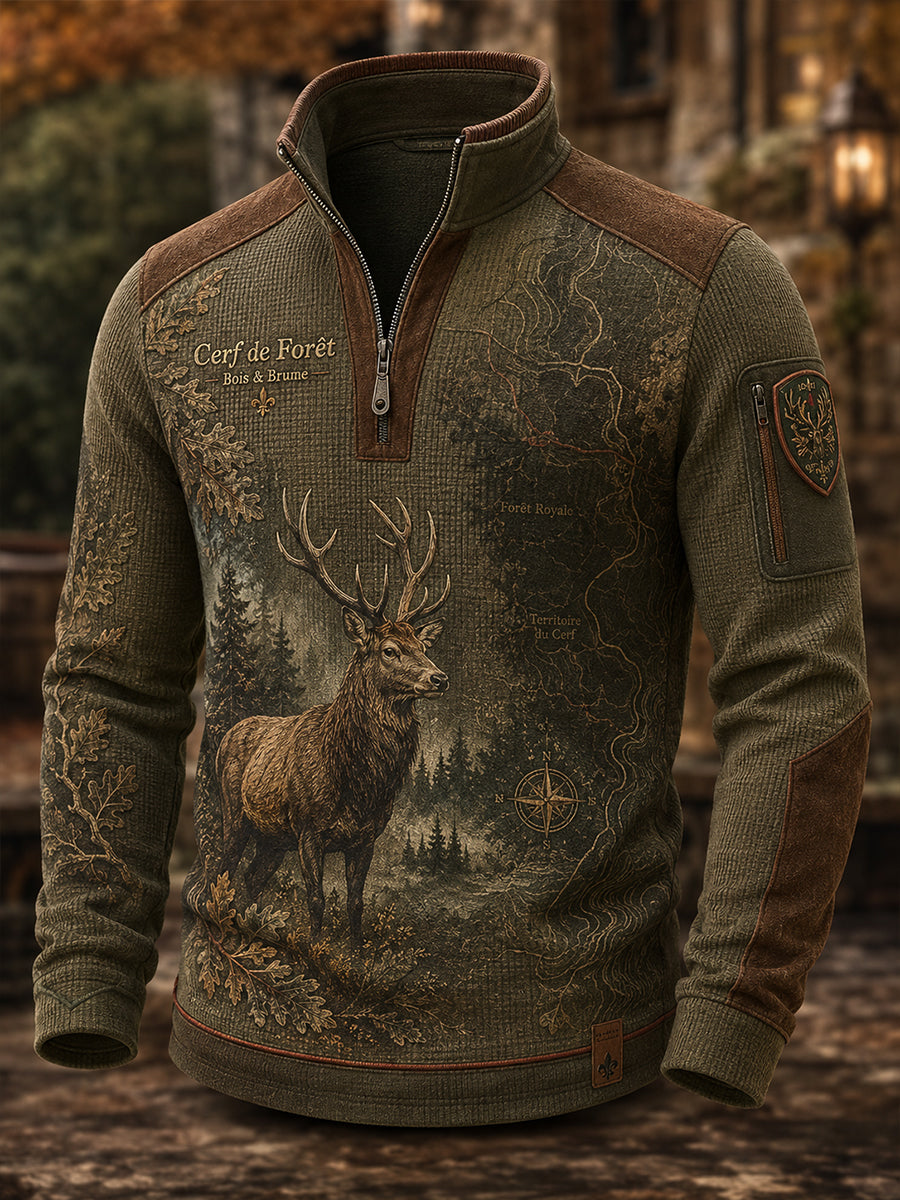 T-shirt à manches longues en maille waffle pour la chasse, modèle homme, fabriqué en France