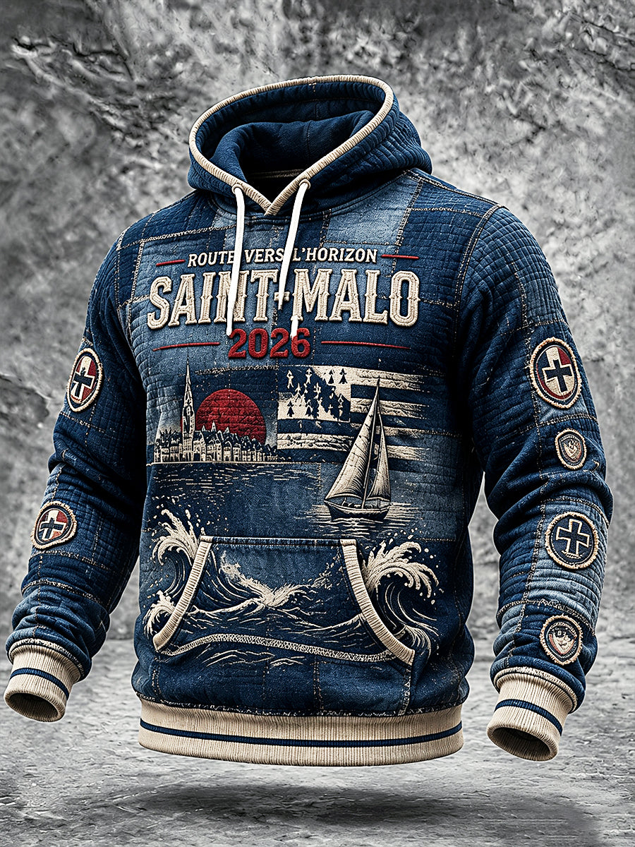 Hommes Vintage Français Bretagne Rhum Regatta Imprimer Sweat à capuche décontracté