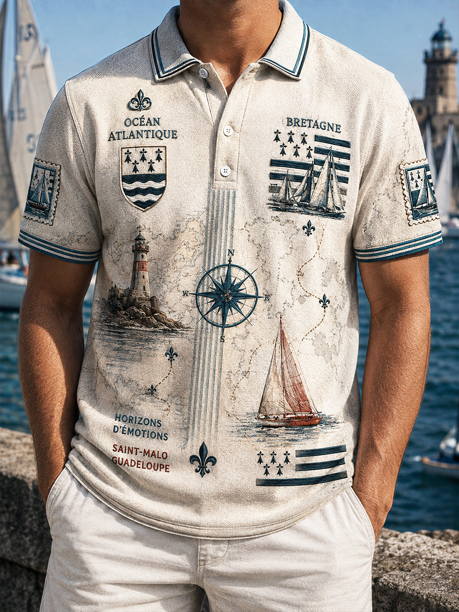 Polo décontracté pour homme à imprimé rétro de la Route du Rhum française pour la régate