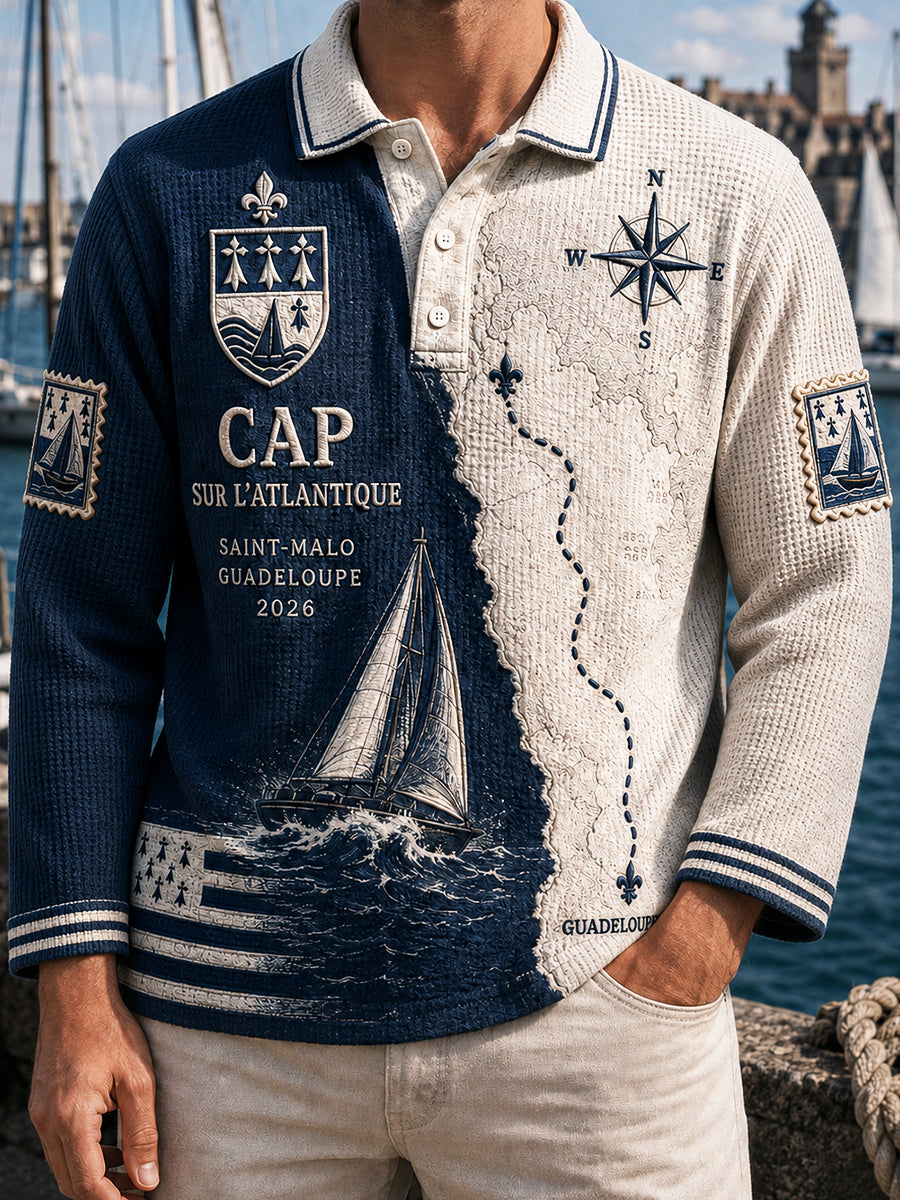 T-shirt polo à manches longues et imprimé pour la course de voile «Route du rhum française» – Collection début d’automne pour hommes