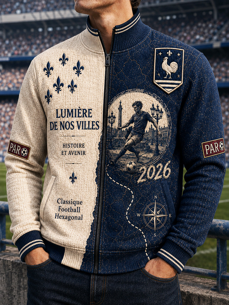 Veste zippée décontractée à imprimé patchwork pour hommes de la Ligue 1 française Paris Saint-Germain
