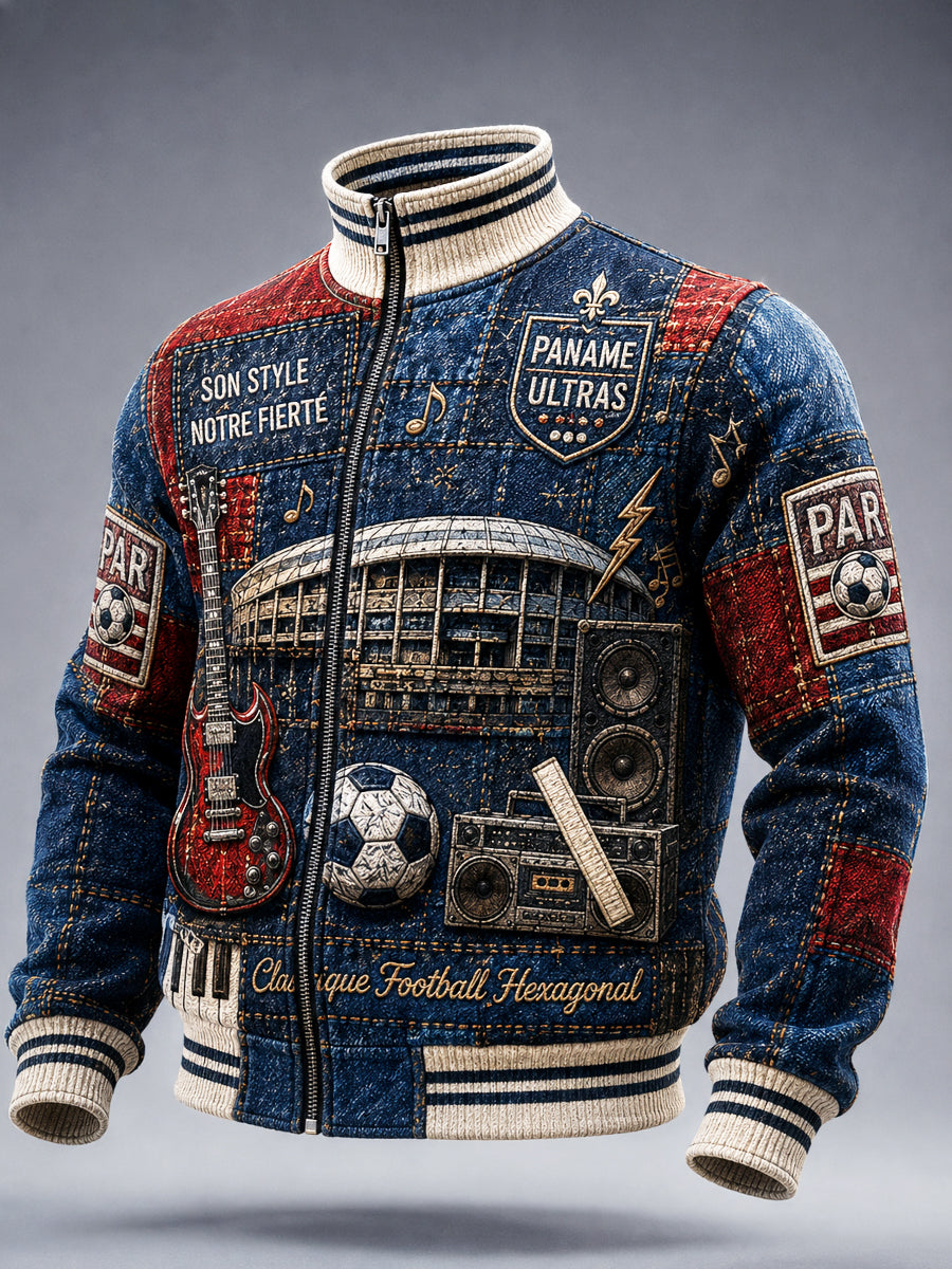 Blouson Décontracté Homme Style Vintage Paris Saint-Germain Football Patchwork Imprimé Zippé