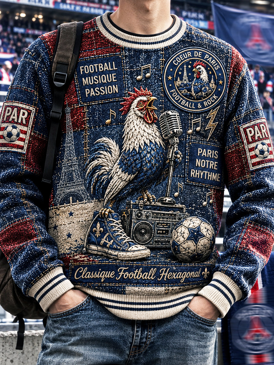Sweatshirt Décontracté Homme Motif Football Paris Saint-Germain Patchwork Effet Denim