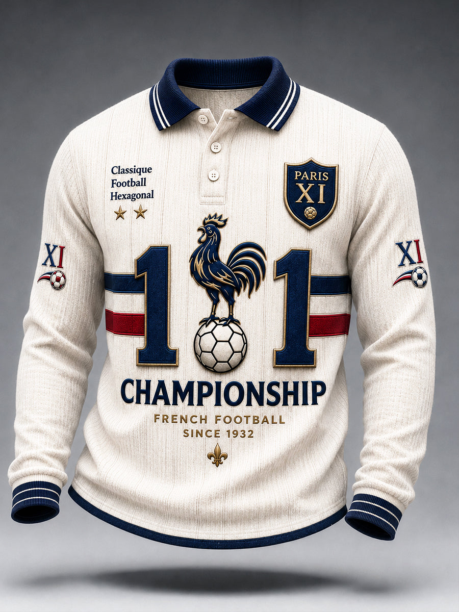 Polo décontracté à manches longues pour homme, motif football du Paris Saint-Germain, début d’automne