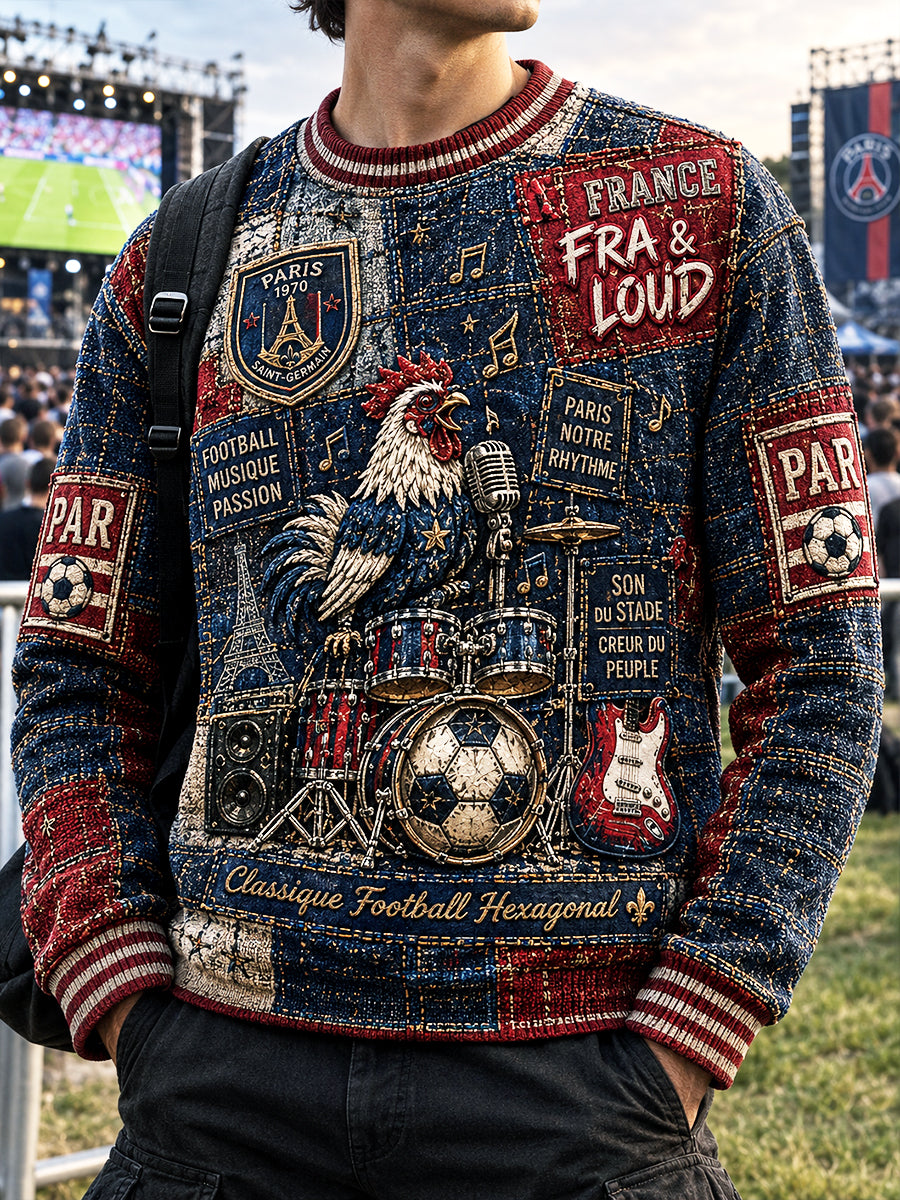 Hommes Vintage Patchwork Paris Saint-Germain Football Print Casual Sweatshirt