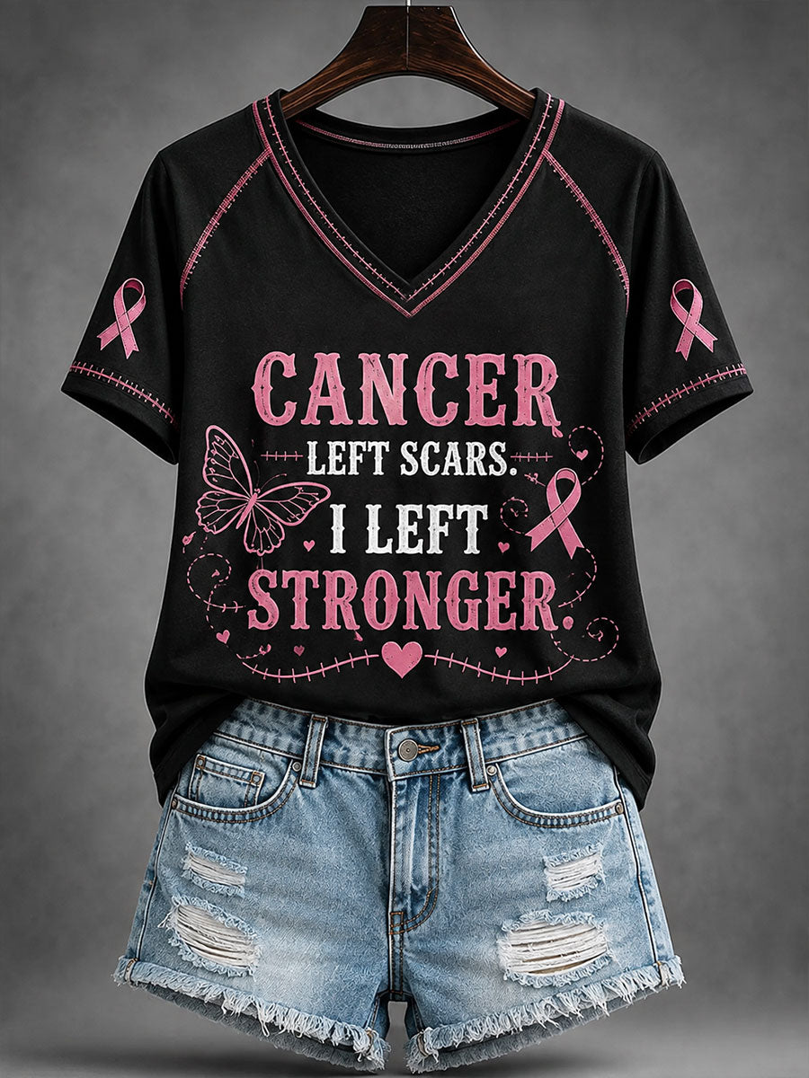 Cancer Left Scars I Left Sronger T-shirt à col en V pour femmes