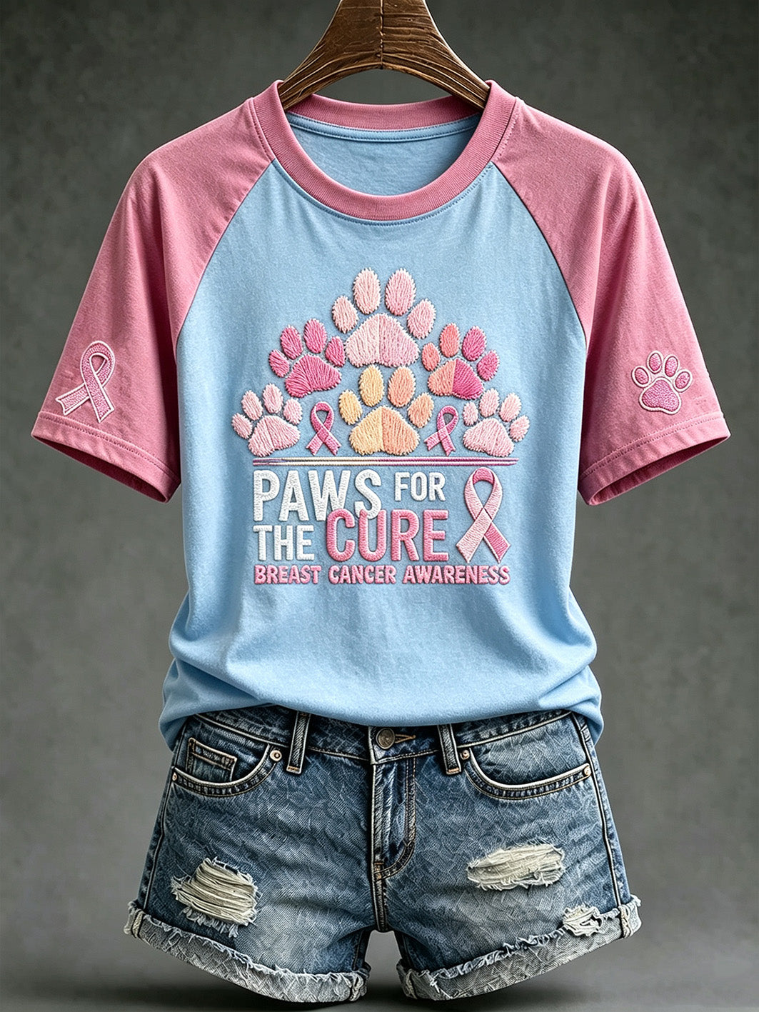 Thème du cancer du sein pour femmes Paws For The Cure slogan mignon chien imprimé T-shirt décontracté à manches courtes