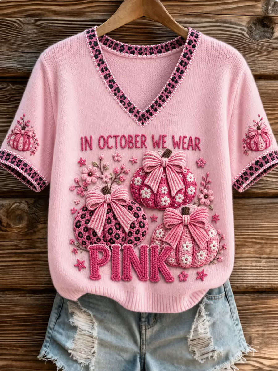 T-shirt à manches courtes rose In october we wear pour femme