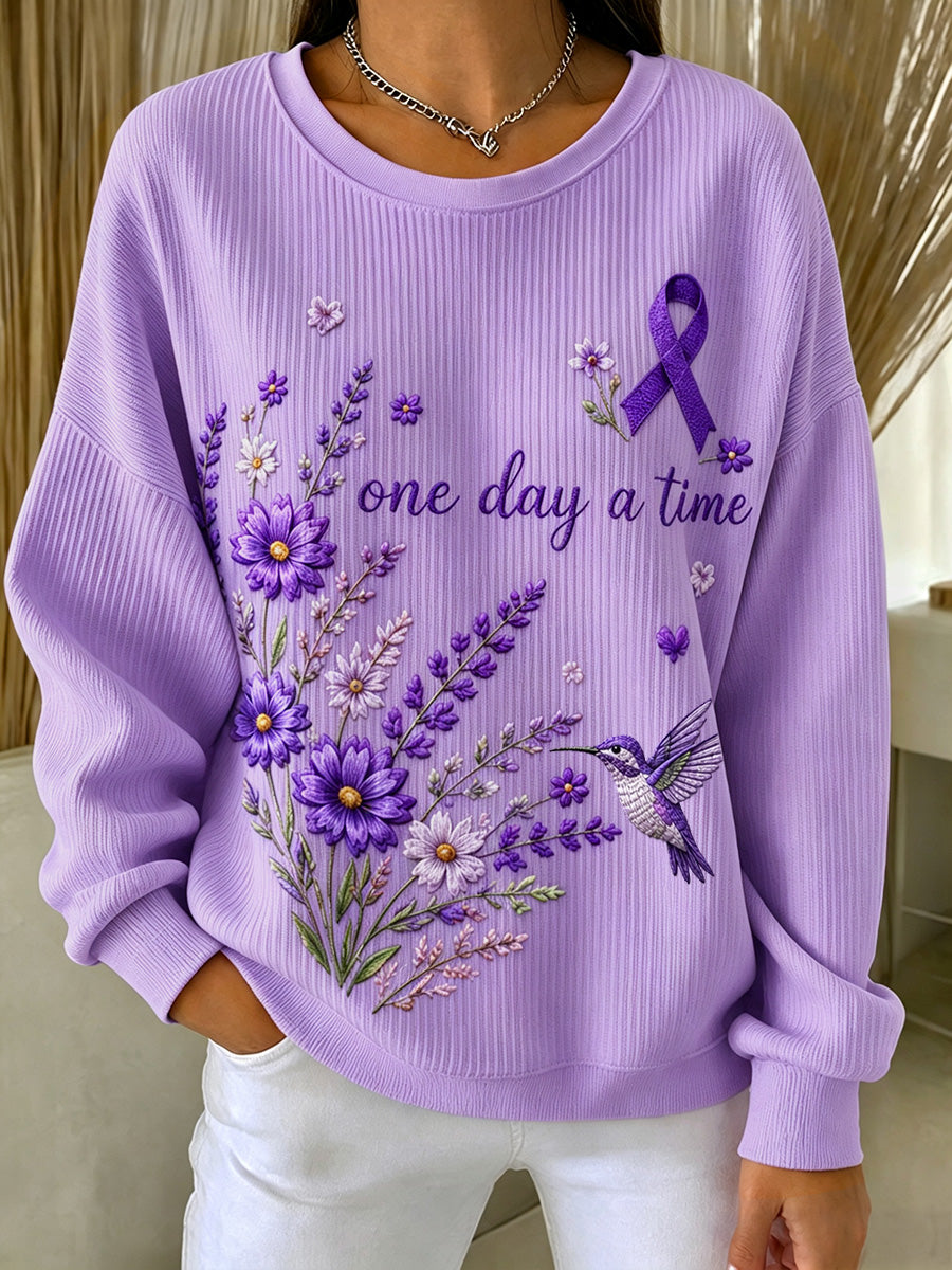 Femme Violet Floral & Alzheimer Sensibilisation Soutien Imprimer Côtelé Col Rond Sweatshirt