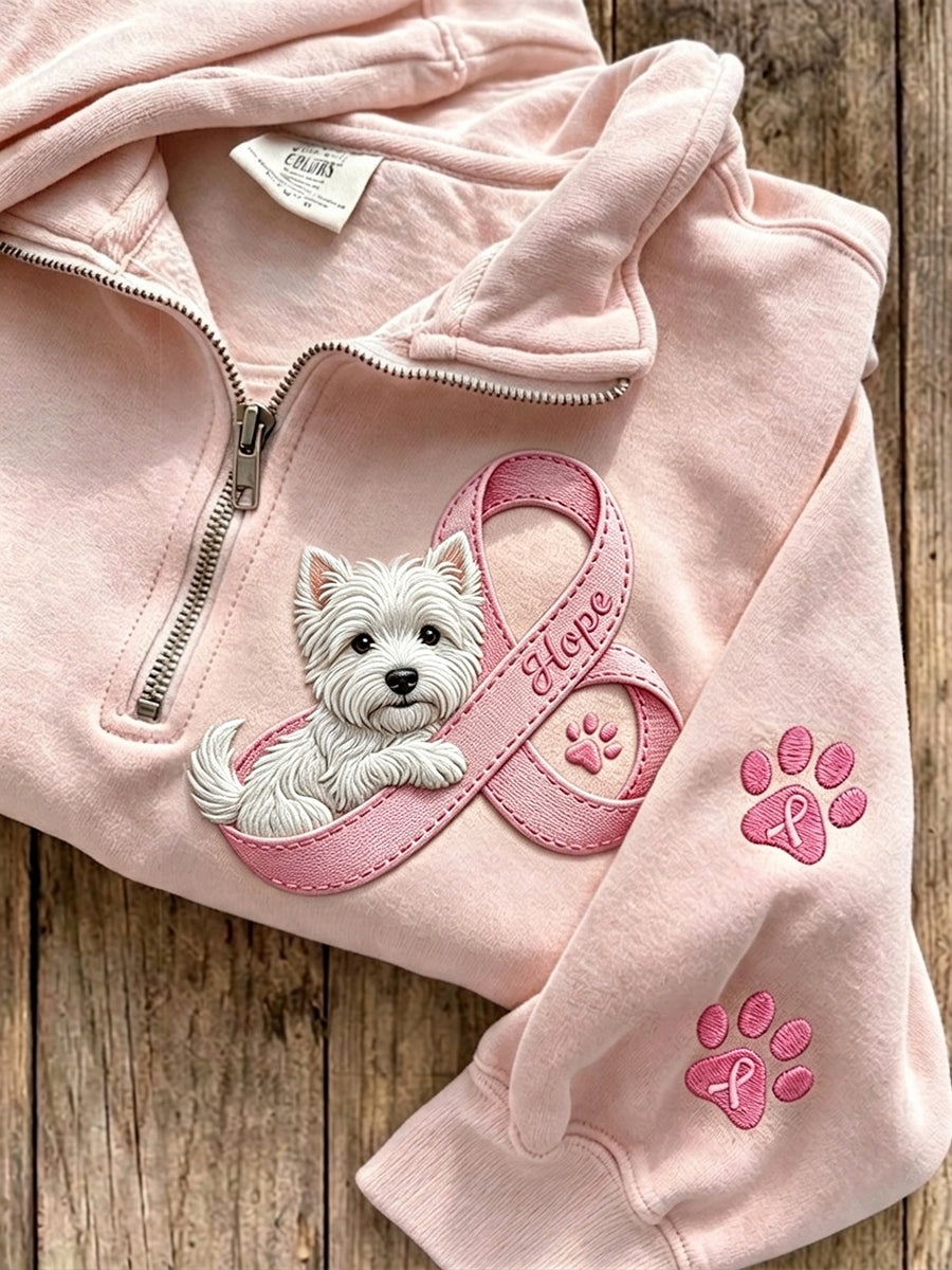 Sweat-shirt à glissière pour femme Hope Ribbon West Highland Terrier & Paw Prints Rose
