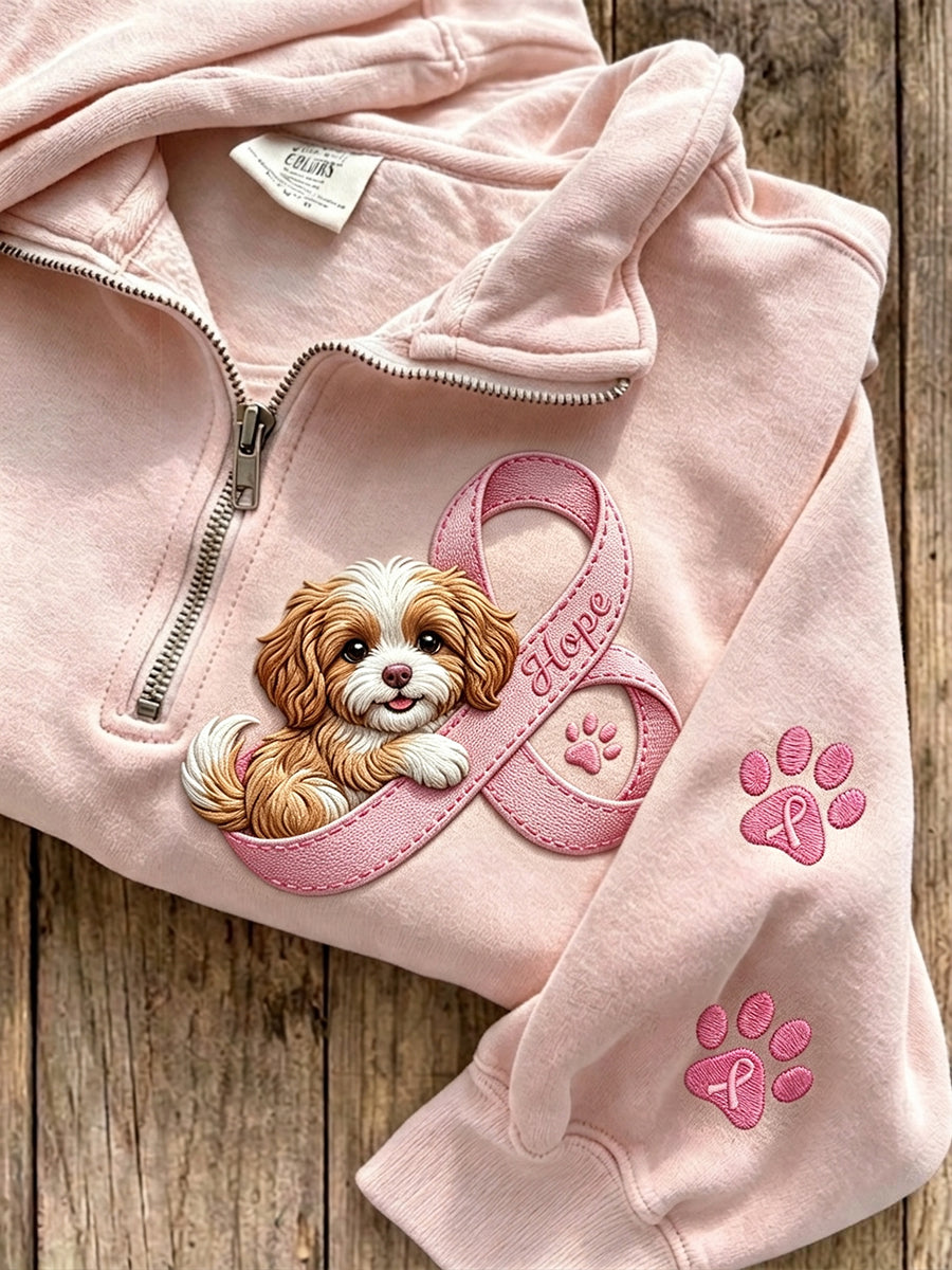 Sweat-shirt zippé pour femme Hope Ribbon Dog & Paw Prints Rose
