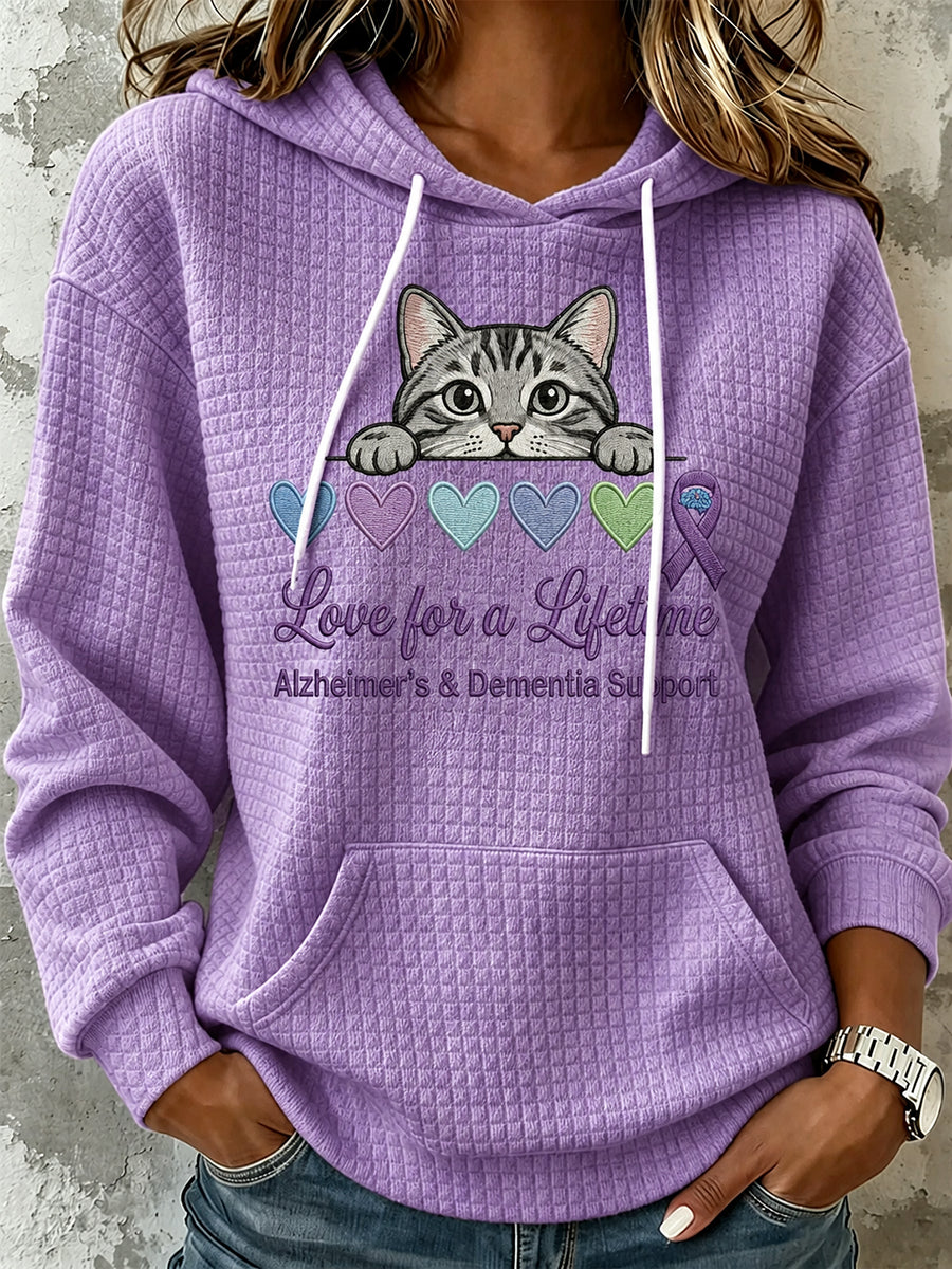 Sweat à capuche confortable à imprimé chat violet pour femme