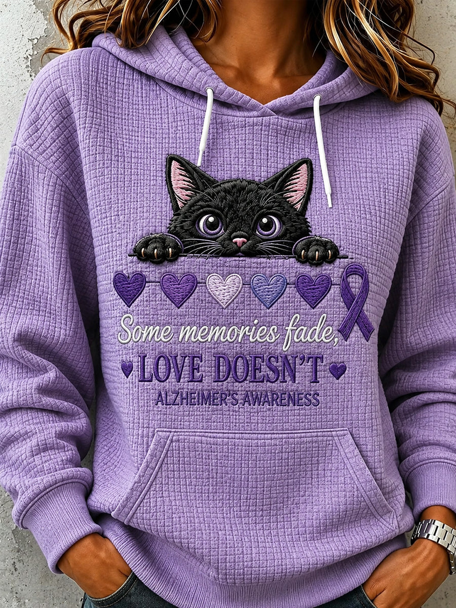 Sweat-shirt confortable à capuche pour femme, ruban violet et imprimé de chats qui regardent en coin