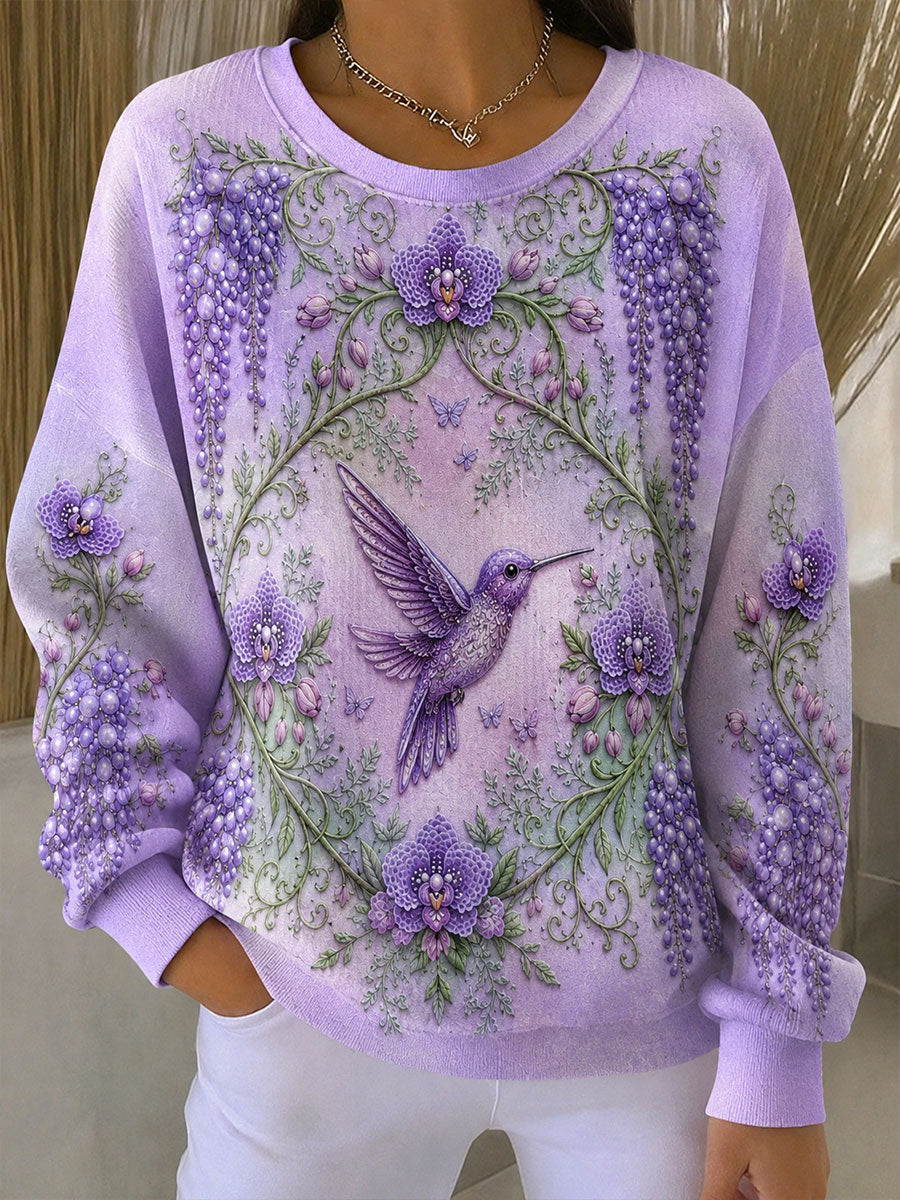 Femme Alzheimer Awareness Flower Colibri côtelé col rond Sweatshirt