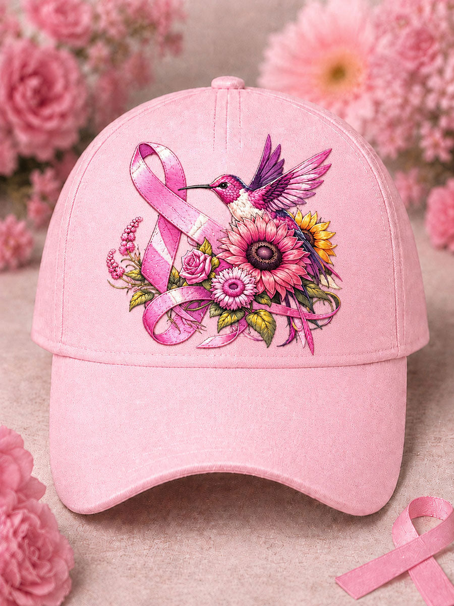 Chapeau unisexe à imprimé floral et oiseaux, en soutien à la sensibilisation au cancer du sein