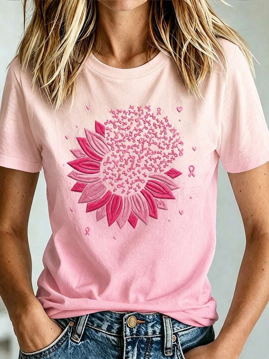 T-shirt imprimé de sensibilisation au cancer du sein chez la femme