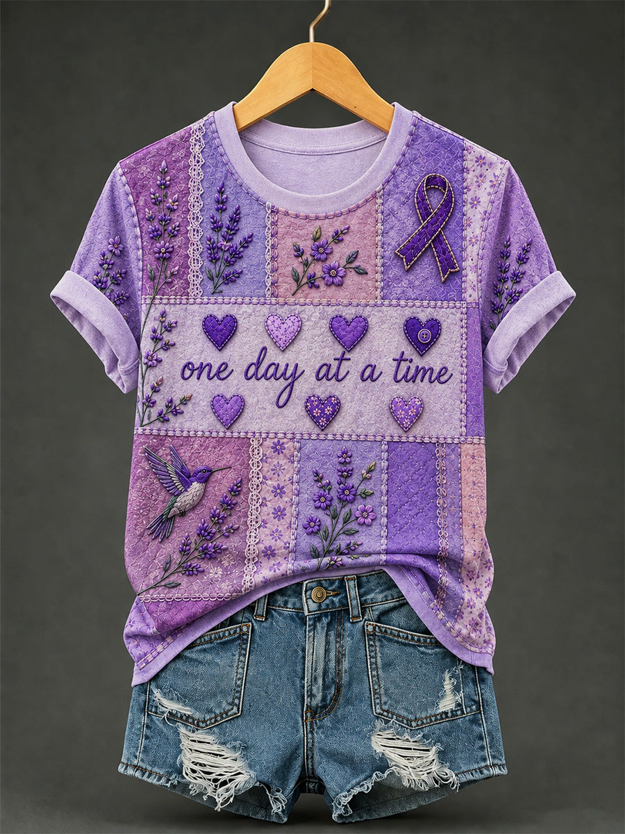 T-shirt femme à imprimé floral violet et de sensibilisation à la maladie d’Alzheimer