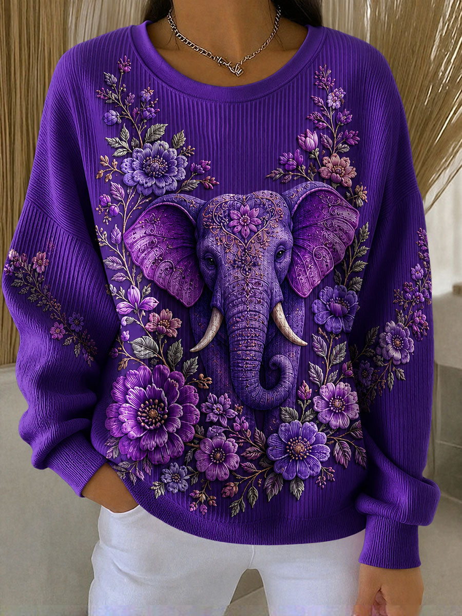 Femme Alzheimer's Awareness Floral Éléphant Imprimé Côtelé Col Rond Sweatshirt