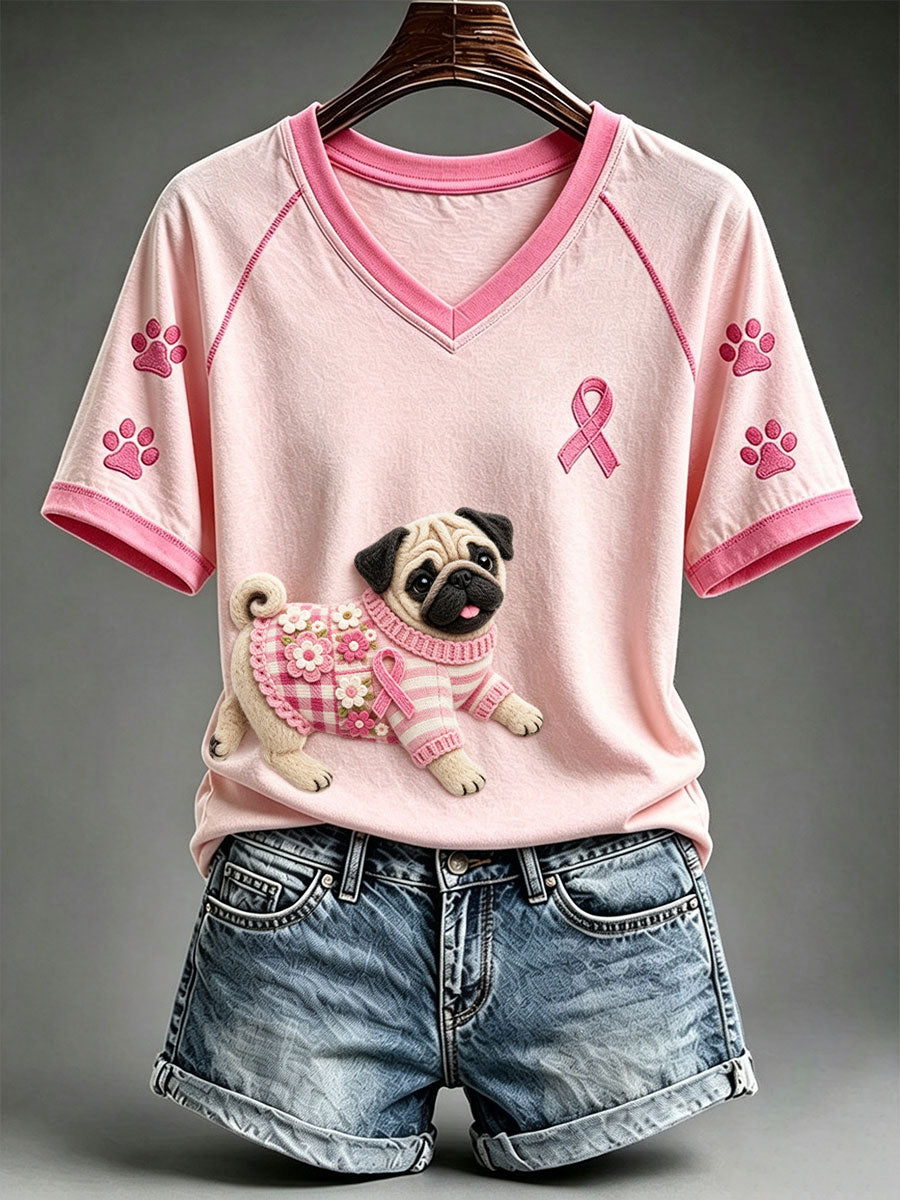 T-shirt mignon avec carlin pour femme