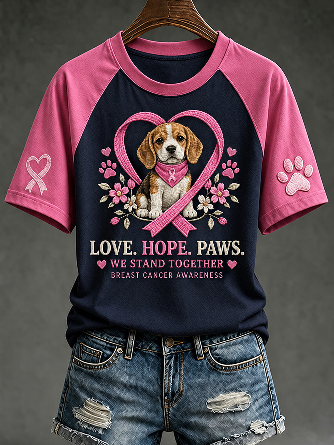 T-shirt décontracté à manches courtes imprimé d’un motif de chiot, soins contre le cancer du sein chez la femme