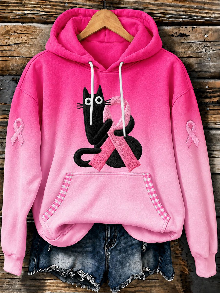 Sweat à capuche Breast Cancer-Chat Noir Femme