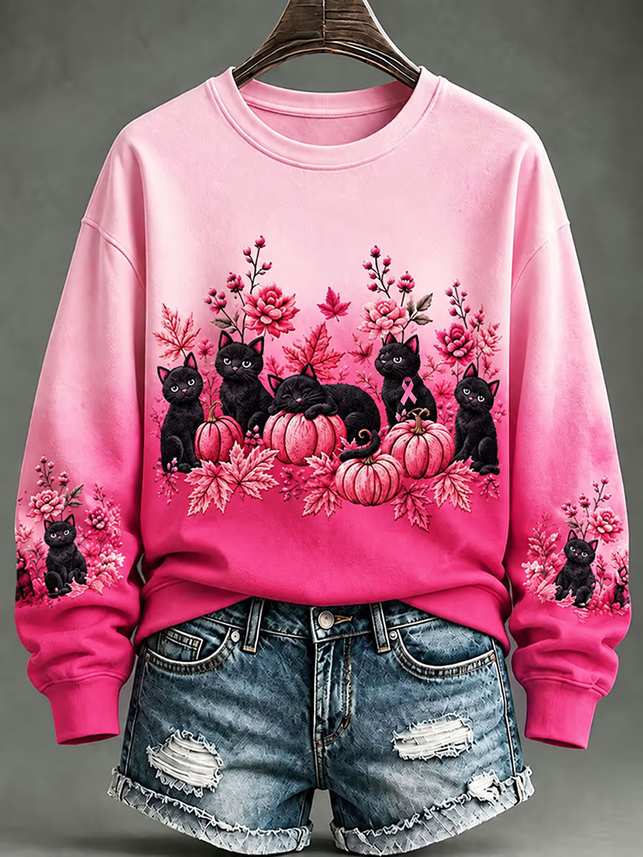 Sweatshirt Femme Cancer Du Sein Chat Noir