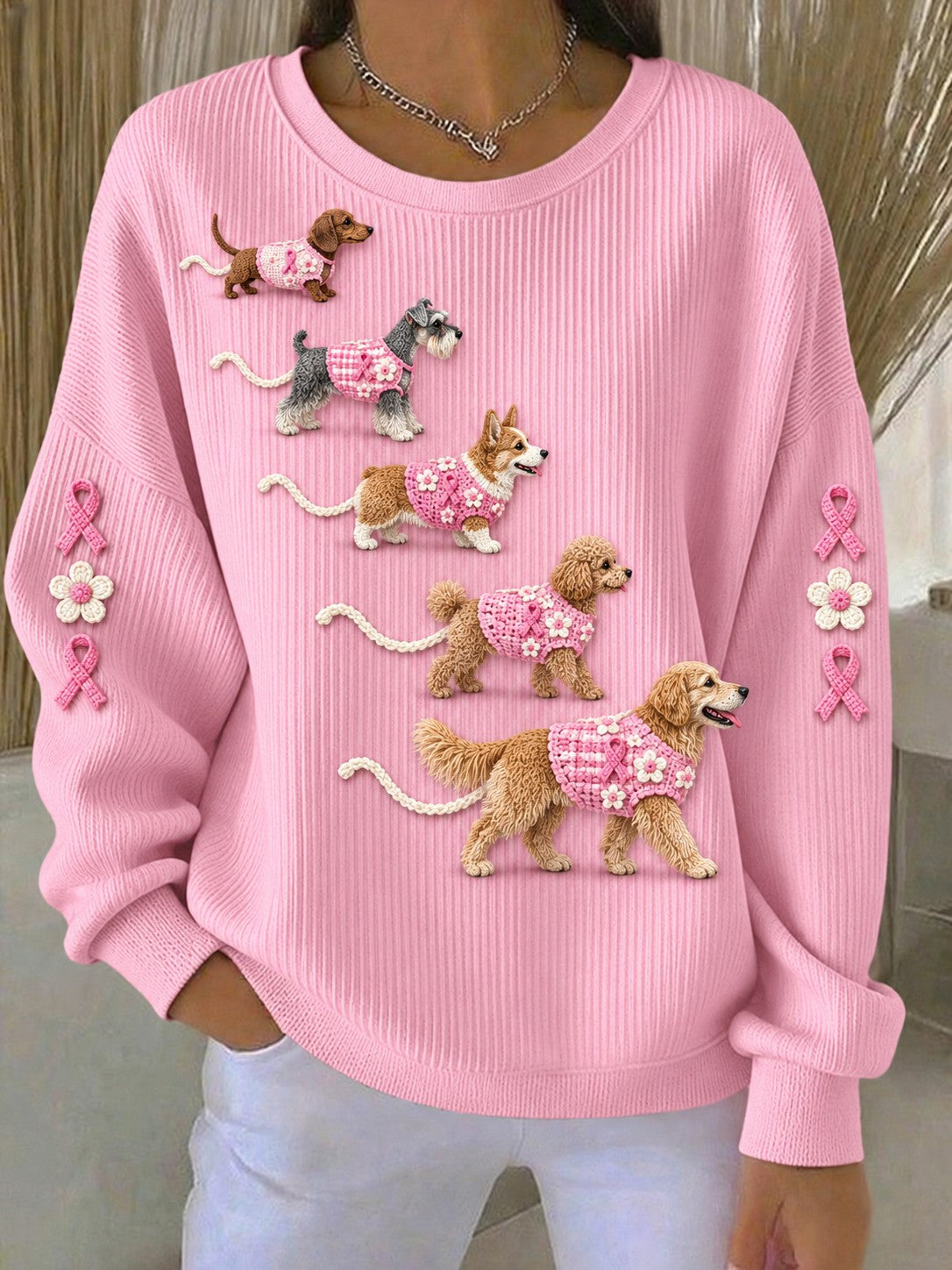 Femmes Cancer Du Sein Chiens Imprimé Sweatshirt