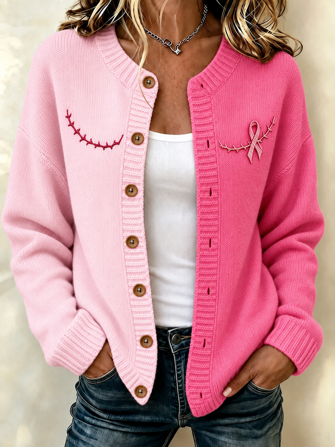 Cardigan contre le cancer du sein pour femmes