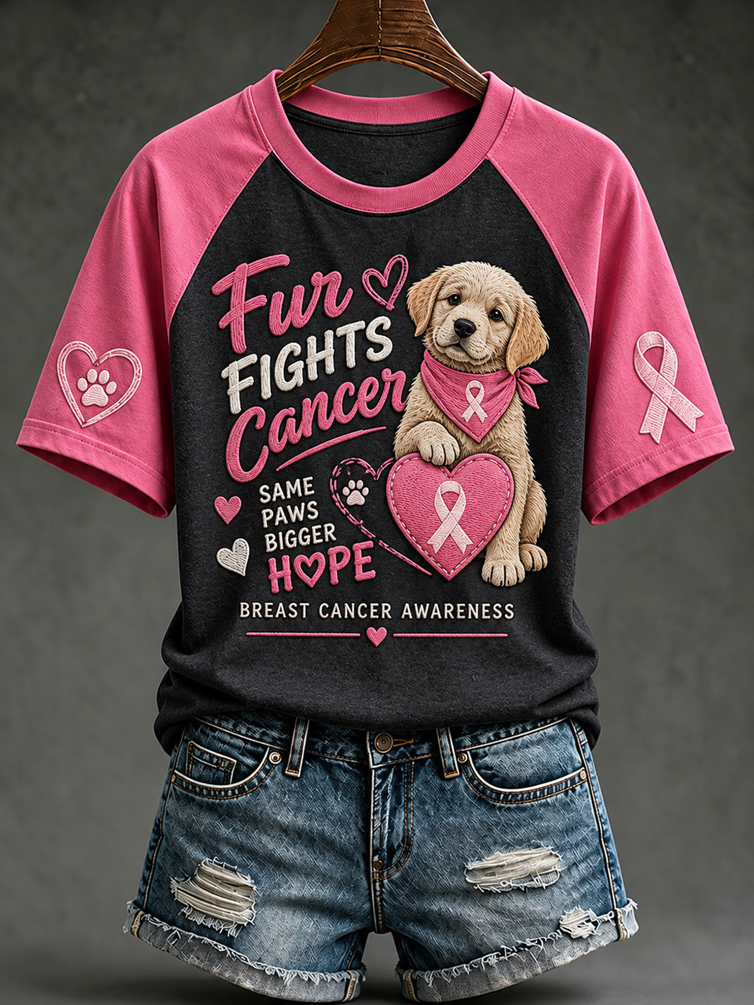 T-shirt décontracté à manches courtes imprimé d’un motif de chiot, soins contre le cancer du sein chez la femme