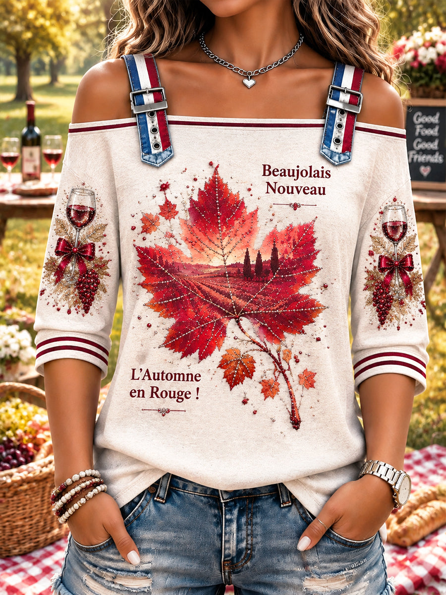 Femmes Français Beaujolais Nouveaux Imprimer Casual Halter-Neck Top