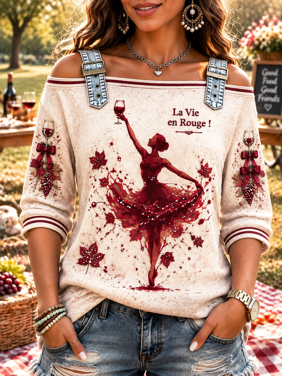 Top Femme Blanc Cassé Français Beaujolais Nouveaux Imprimé Décontracté Col Halter
