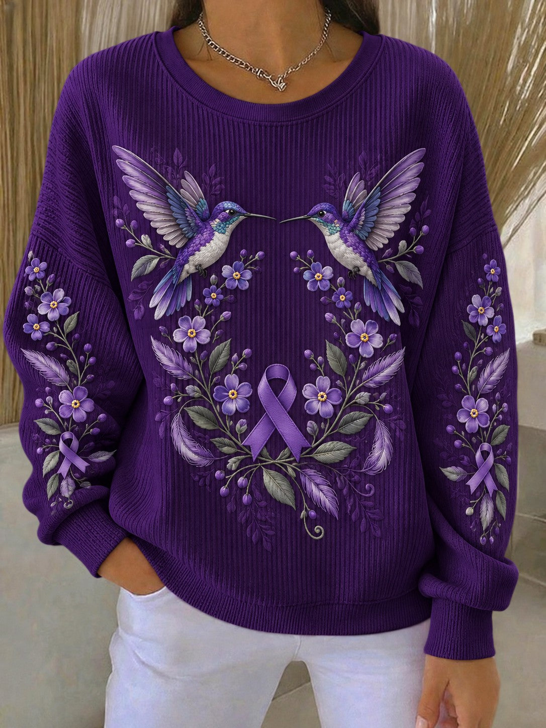 Sweat-shirt à imprimé fleuri sur la maladie d’Alzheimer chez les femmes