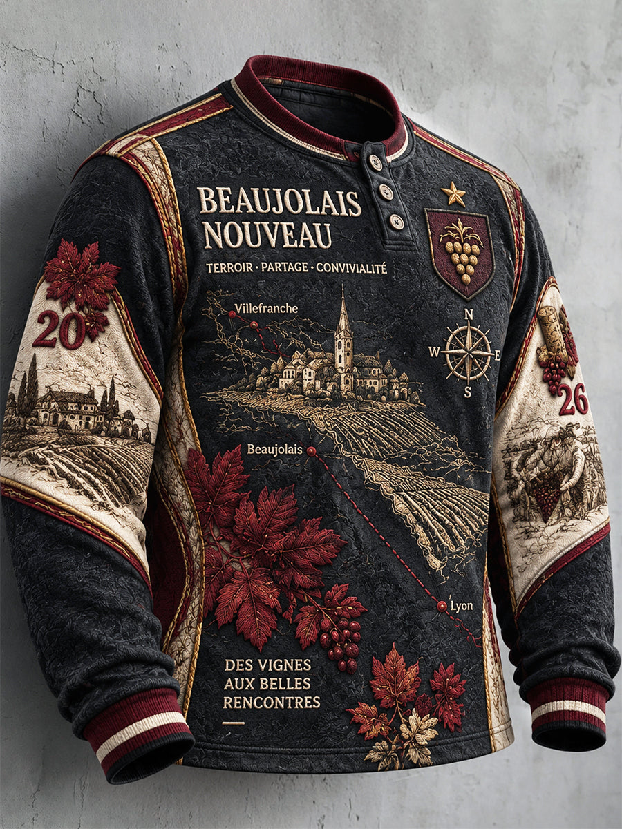 Français Beaujolais Nouveau Imprimer Casual AutumnWinter Sweatshirt Homme