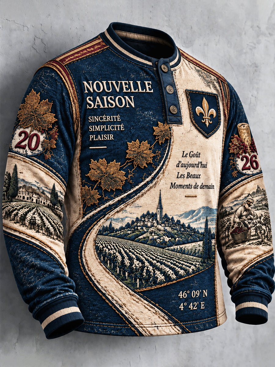Hommes Français Beaujolais Nouveau Patchwork Imprimer Casual Automne Hoodie