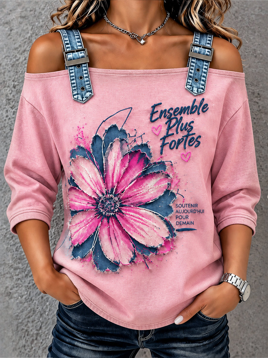 Femmes Rose Français Cancer Du Sein Imprimer Casual Bustier Top