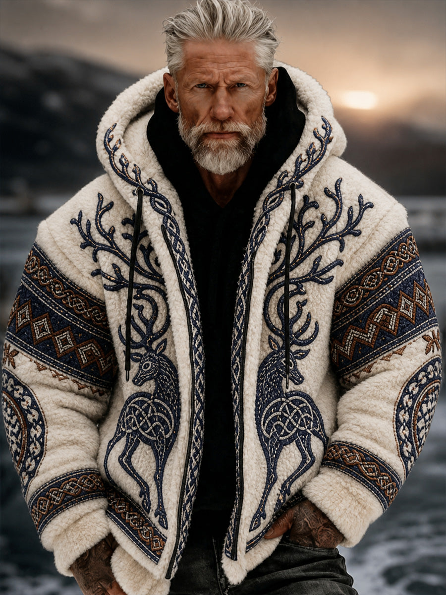 Retro Nordic-Style Animal Art Print Casualcomfortable Veste à capuche