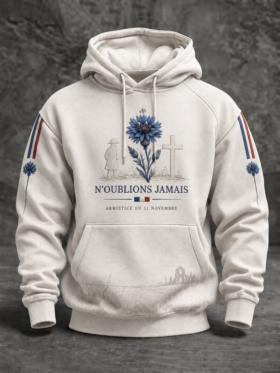 Sweat à capuche oversize imprimé «Armistice du 11 Novembre» pour homme, à épaules tombantes et avec poches