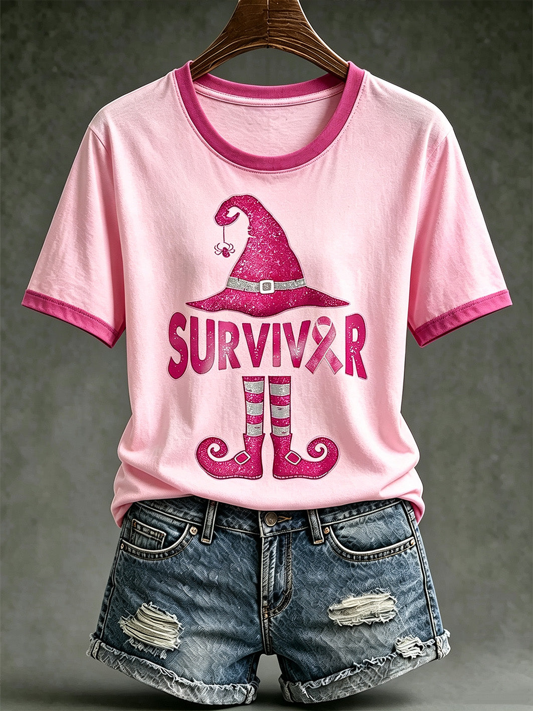 Thème anti-maladie pour femmes Motif d'élément de sorcière Imprimé T-shirt décontracté à manches courtes