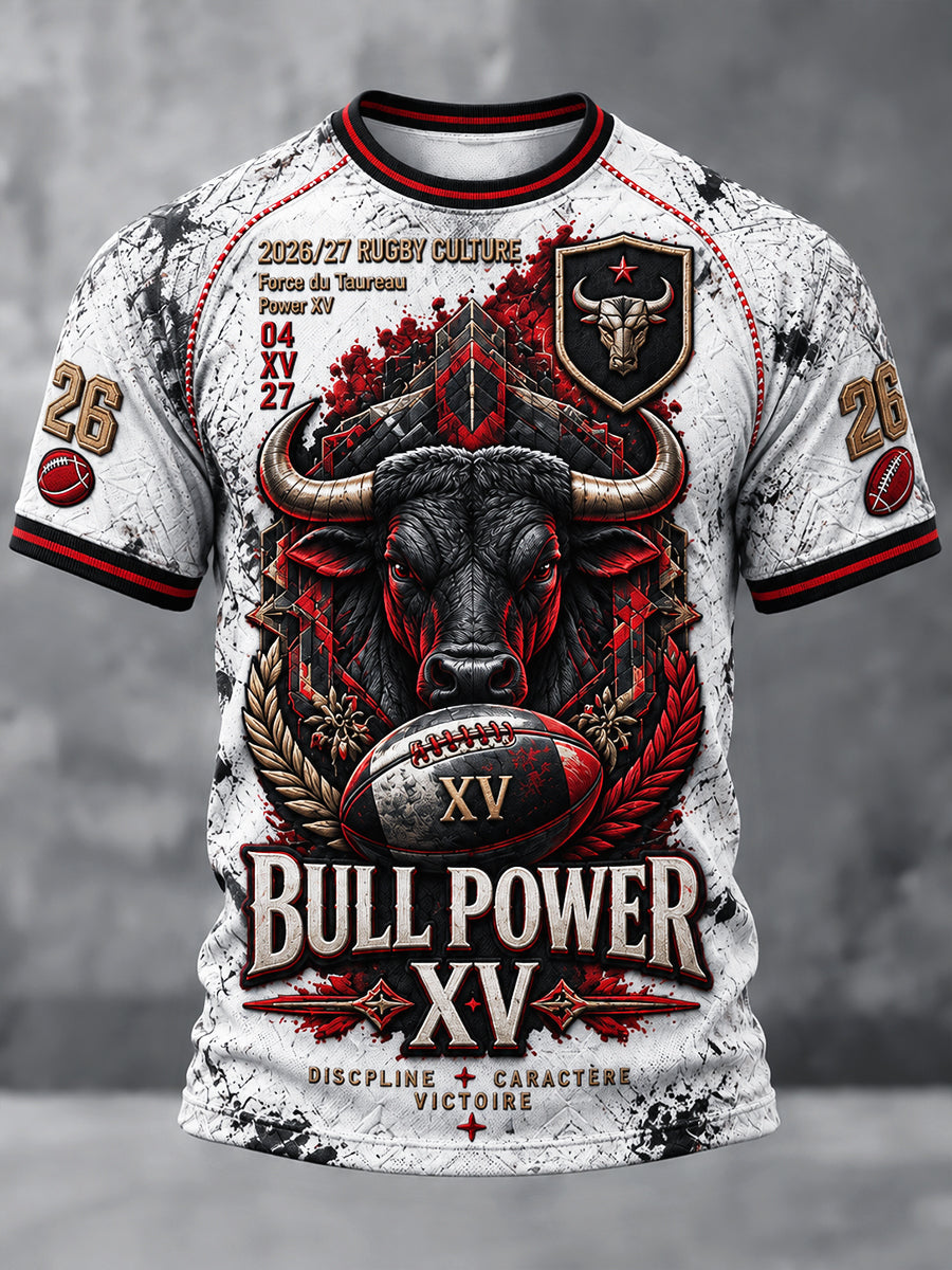 T-shirt décontracté vintage pour homme, motif taureaux de Toulouse, style rugby français