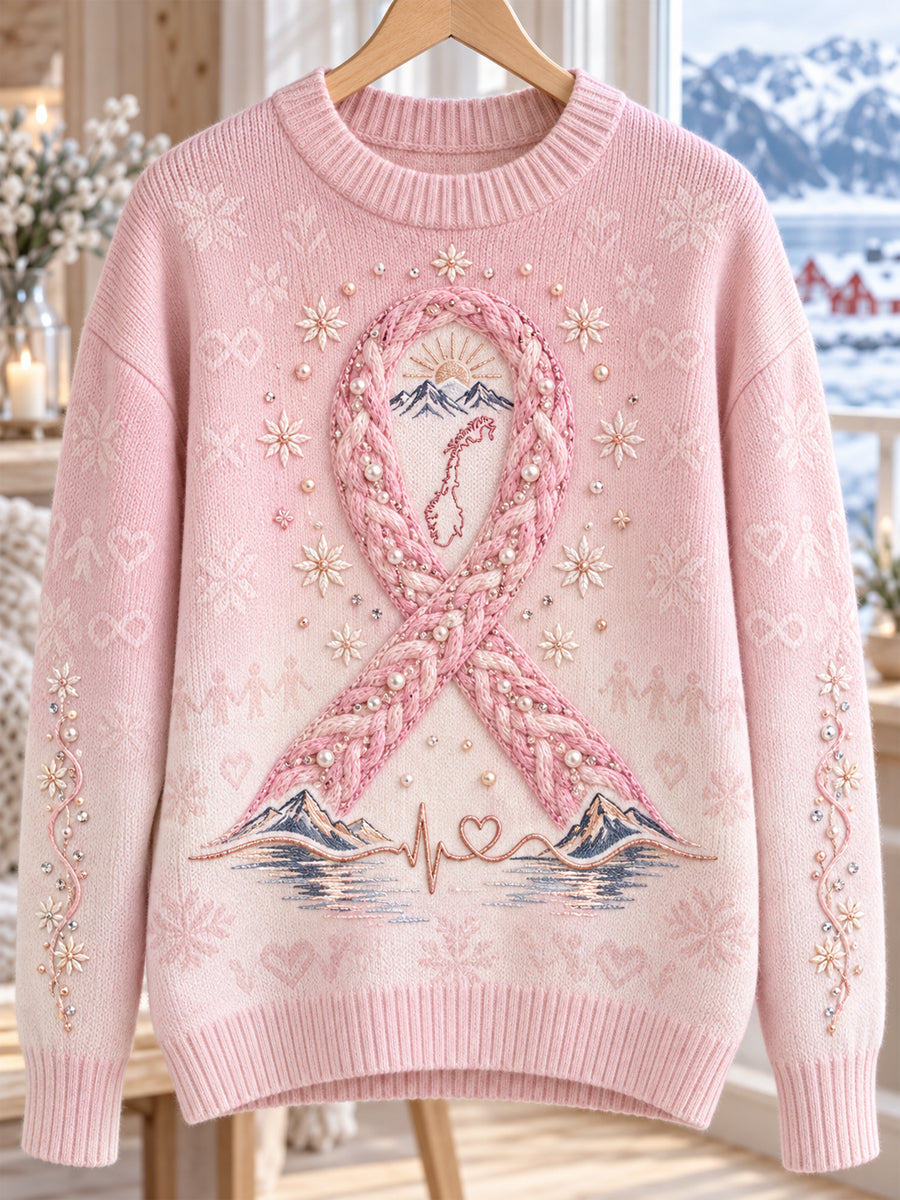 Chandail à encolure ras du cou pour femmes Breast Cancer