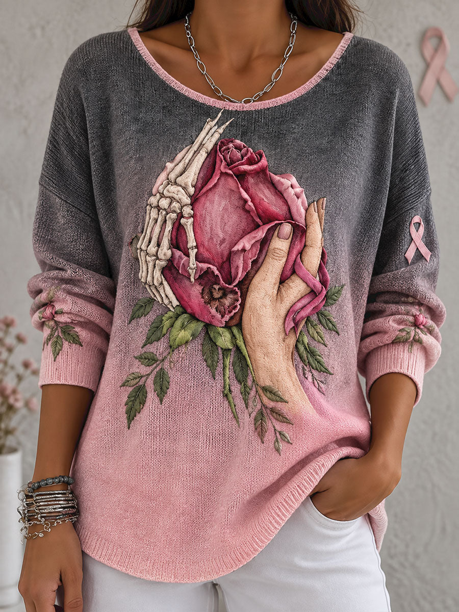 Sensibilisation au cancer du sein rose Art floral imprimé des femmes Tops