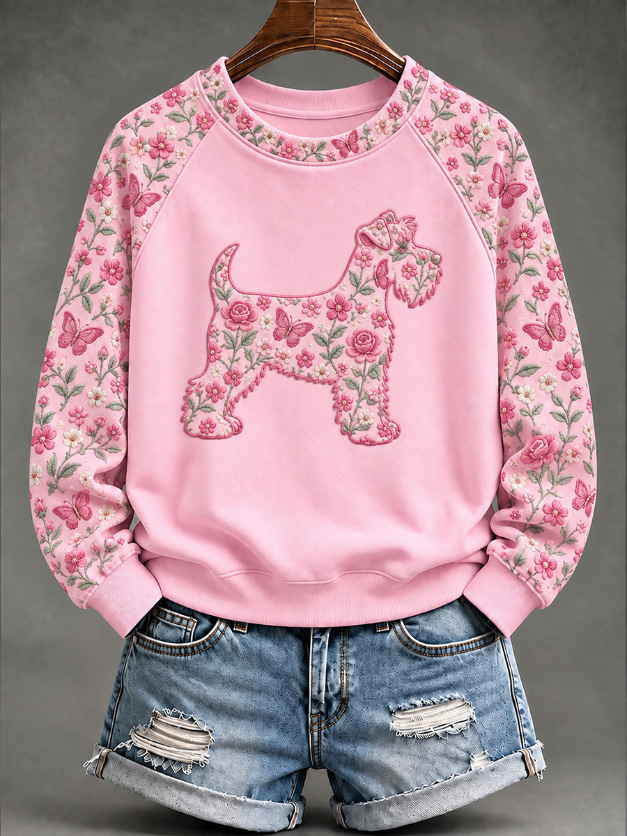 Sweat-shirt décontracté pour femme à imprimé floral et Schnauzer, motif cancer du sein