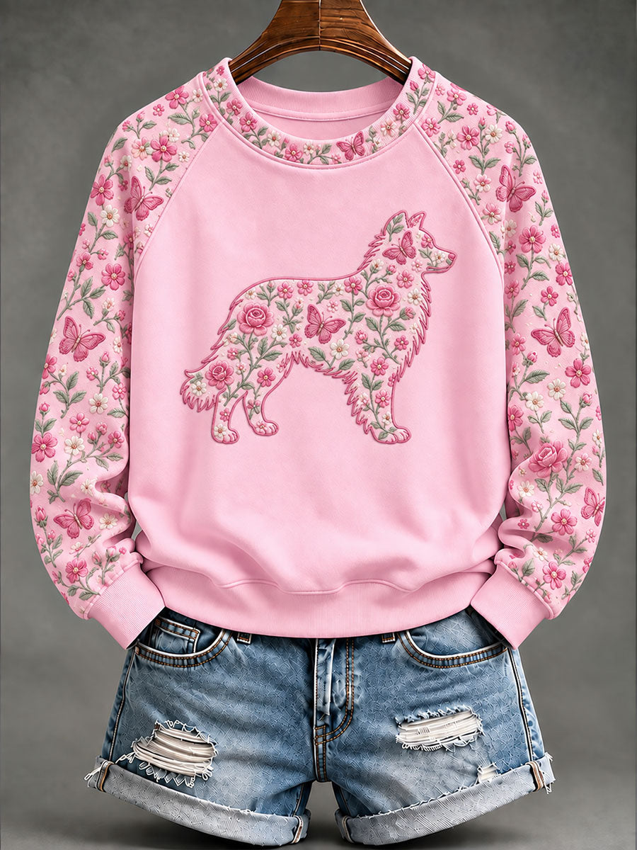 Sweat-shirt décontracté pour femme à imprimé floral et motif chien de berger, pour le cancer du sein