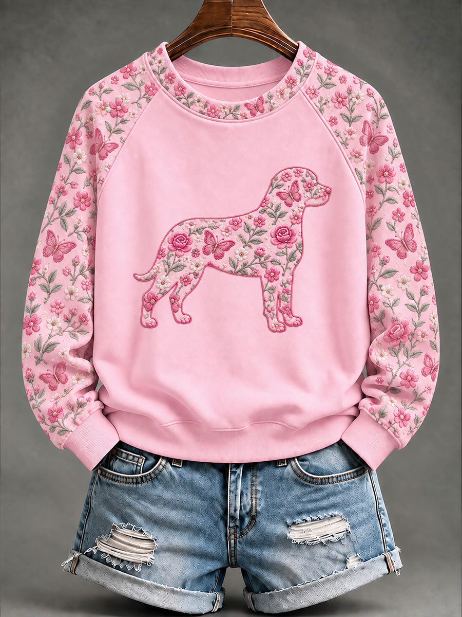 Sweat-shirt décontracté pour femme à imprimé floral et motif Rottweiler sur le thème du cancer du sein