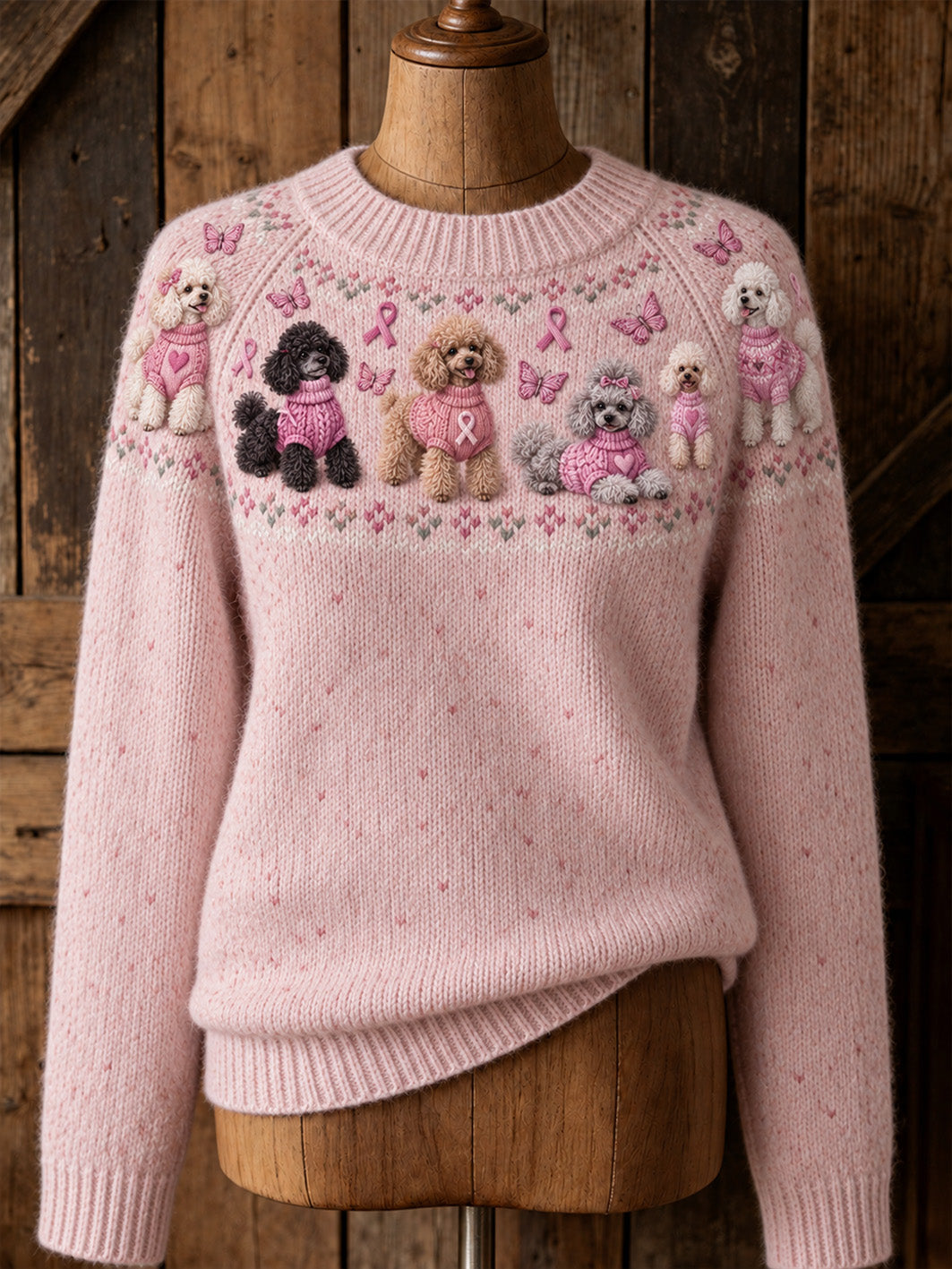 Pull décontracté à manches raglan pour femme, motif chien et ruban rose de la solidarité