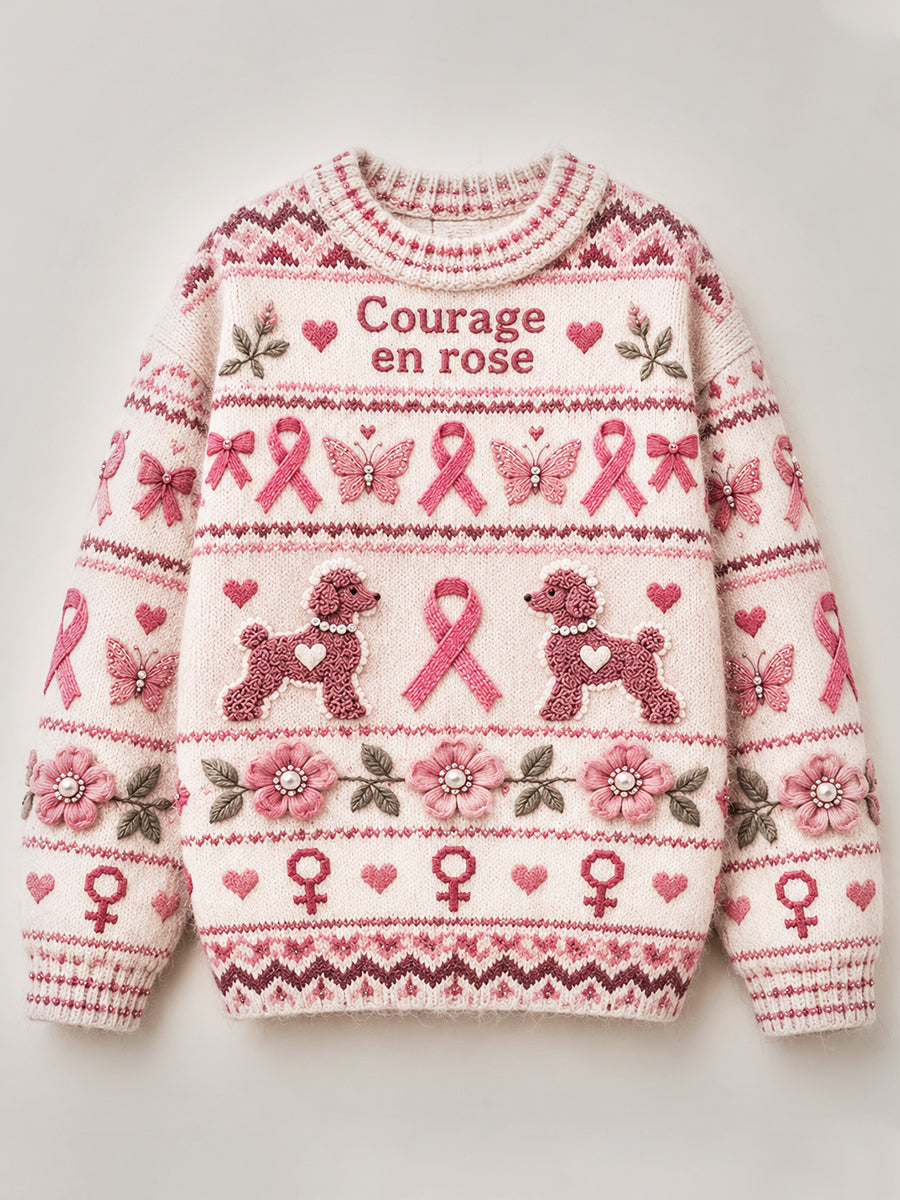 Pull décontracté pour femme, motif chiot et cancer du sein, France